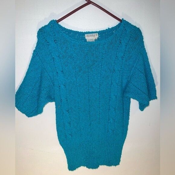 Vintage Messages Short Sleeve Sweater – Turquoise – Size M - Picture 1 of 4